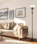 71 Inch Dark Bronze Floor Lamp With Alabaster Glass Shade in modern living room, rustic style for cozy vibe, warms the space