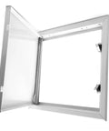 Heavy Duty 6X6 Inch Access Panel Door With Quick Push Lock fit for walls and ceilings, viewed from an open angle.