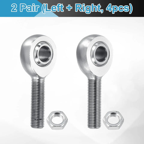 XM6 XML6 Joint Rod End Kit 3/8 Inch Bore With 3/8-24 UNF Left And Right Hand Threads Chrome Rod End Bearings For Steering And Traction Bars Includes 4 Pcs And Jam Nuts For Easy Install, 2 rod ends with nuts
