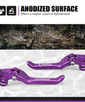 Foldable Front And Rear Brake Levers For Surron Light Bee X S L1E And Segway X160 X260 6061 Aluminum CNC Adjustable Clutch Levers With Durable Fold Design In Purple Finish showcasing anodized surface.