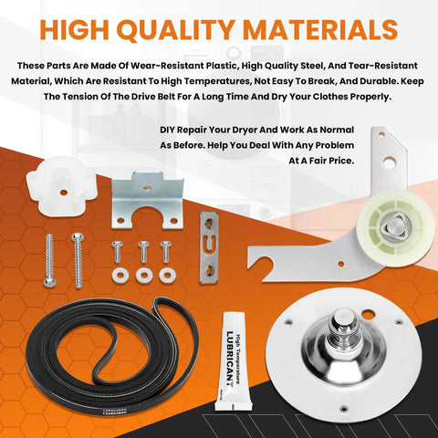 Easy DIY Dryer Drum Rear Bearing Kit And Drive Belt With Idler Arm Replacement For Frigidaire And Kenmore Dryers parts included