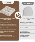 Comparison of Ultra Plush Dining Chair Cushions with shredded memory foam and others with whole memory foam highlighting thickness and comfort.