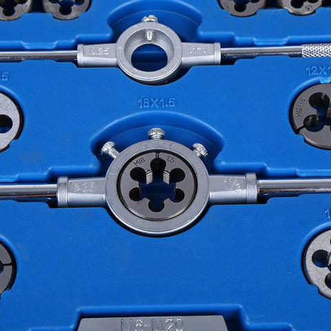 Super Cool Shipenophy 110 Piece Metric Tap And Die Kit With Carbon Steel Tools Covering M2 To Big Sizes Plus Wrench For Serious DIY Repairs, blue case with M18x1.5 die
