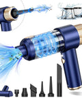 Powerful 16000Pa Handheld Cordless Vacuum Cleaner with 2 in 1 Air Duster, blue and gold design, with multiple nozzles