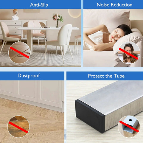 Image showing anti-slip and noise reduction features of Rectangular Tubing End Caps Four Pack for 2 By 4 Inch Tubes Plastic Black End Plugs.
