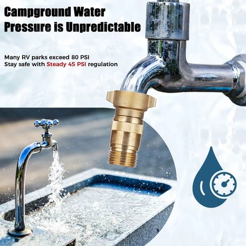 SheeChung RV high-flow lead-free brass water pressure regulator with filter, 3/4 in GHT, 40–50 PSI