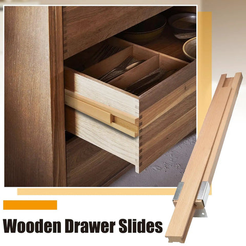 Killer Strength Wood Drawer Slides 16 Inch Bottom Mount Heavy Duty Beech Hardwood With Steel Glides installed in a wooden cabinet.