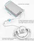Ultra Thin 3 Inch LED Recessed Light With Junction Box, 8W Dimmable Wafer Downlight showing wiring and dimensions.