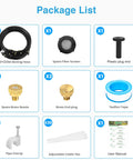 Outdoor Patio Misting System Kit For Cooling, 75 Feet With 28 Brass Nozzles And Three Quarter Inch Adapter, package contents overview