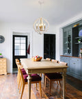 Modern Farmhouse 4 Light Wood Chandelier In Distressed White And Gold With Orb Globe Cage Pendant Lighting For Dining Room