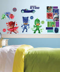 PJ Masks Peel and Stick Wall Decals Set for Kids Rooms, 13 Repositionable Removable Wall Stickers, characters on bedroom wall