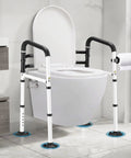 Universal Toilet Safety Rail Grab Bar With Non Slip Suction Cups And Paper Towel Rack Adjustable Height Supports 350 Lbs