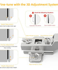 3D adjustment system for 10 Pack Half Overlay Cabinet Hinges With Self Closing Slide On Frameless Concealed Euro Hinges 105 Degree Opening