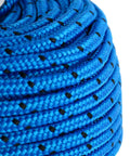Amarine Made 3/16 Inch By 100 Ft Premium Braided Polypropylene Boat Anchor Rope in blue detail with stainless steel thimble.