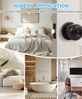 Six Pack Matte Black Interior Door Knobs For Bedroom And Bathroom Privacy Round Ball Design Flat Black Doorknobs