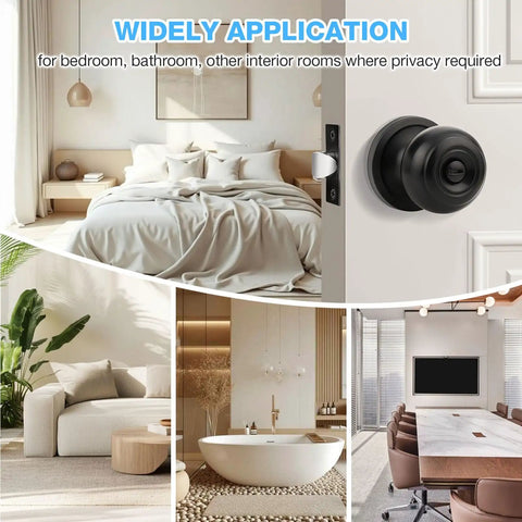 Six Pack Matte Black Interior Door Knobs For Bedroom And Bathroom Privacy Round Ball Design Flat Black Doorknobs
