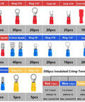 All In One 300 Piece 19 Size Electrical Crimp Connectors Go To Kit With Crimp Tool And Storage Box Includes Spade Fork Butt Ring Bullet Terminals For Auto Marine And DIY Wiring showing insulated crimp terminals