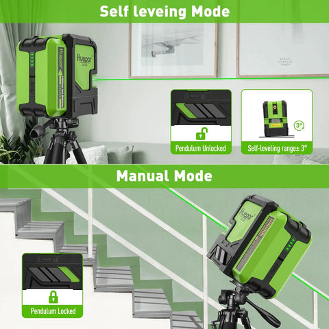 Pro Grade Four Vertical Lines And One 360 Degree Horizontal Line Self Leveling Laser Level With Green Cross Line Plumb Dot Rotating Base Dual Li Ion Battery Ideal For Tiling Flooring And DIY Room Layout