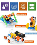 Five Robot STEM Kit For Kids Ages Seven and Up with Walking Robot, Dancing Crab, and Little Gecko child-friendly robots.