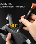 Using 32 In 1 Magnetic Precision Screwdriver Set With Torx Bits to repair electronics with a precise 90-degree angle