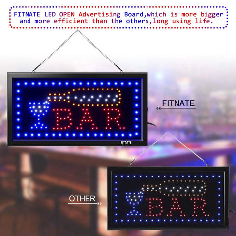 Led Bar Open Sign With Remote, Ultra Bright Neon Display Board For Bars, Restaurants, Shops, Hotels, Two Lighting Modes Flashing And Steady, Timing Function, Easy Mount, Window Wall Decor That Grabs Attention