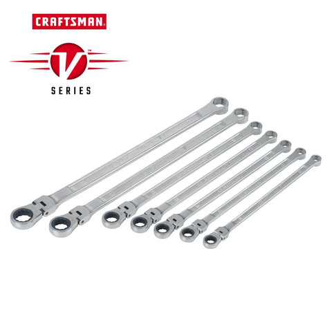 V Series Metric Ratchet Wrench Set 7 Piece With Flexible Head And 180 Degree Articulation for Tight Spaces Long Panel Leverage
