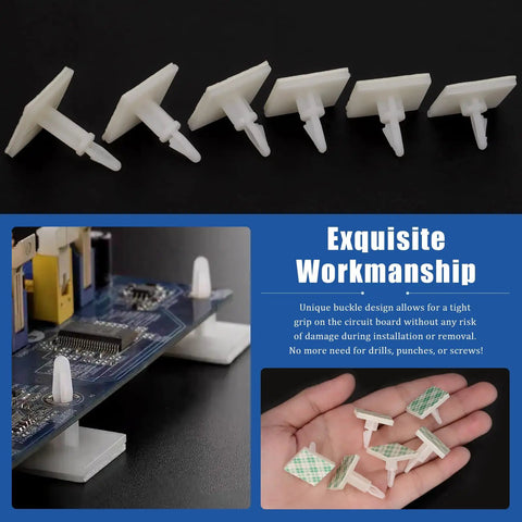 No Sweat Adhesive PCB Spacer Assortment Including Ninety Pieces Of Locking Snap In Insulated Standoffs In Six Ready Heights for circuit board stability.