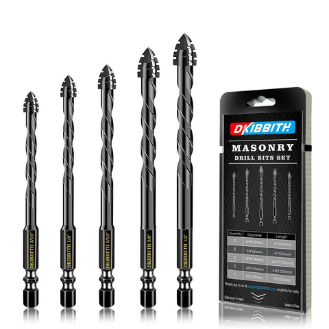 Beefy Four Flute Serrated Masonry Drill Bit Set for Fast Concrete Tile Brick Glass and Ceramic Drilling Five Piece Sizes