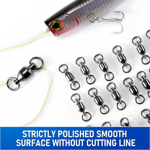 30 Pack Ball Bearing Swivels For Fishing Tackle Heavy Duty Stainless Steel Welded Rings Barrel Swivel Hook Line Connector With Black Nickel Coating Saltwater And Freshwater Ready Size 0 Twist Free 360 Degree Rotation, black nickel swivels with lure and line