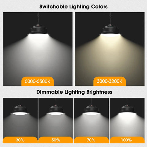 Dual Head Solar Pendant Lights IP65 Waterproof 6000K And 3000K Dimmable showing switchable color temperatures and brightness levels