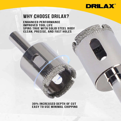 Drilax 1-inch diamond drill bit set, 2 pcs, triple-coated for granite, quartz and ceramic tiles.