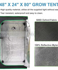 All-In-One 4x2 Ft Grow Tent System With High Reflective Mylar Interior showing 48x24x80 tent with interior reflectivity and fabric details