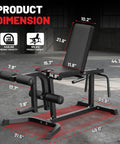 2 In 1 Leg Extension And Curl Machine For Home Gym dimensions with 440 lbs capacity and 65 lbs weight bench shown in detail.
