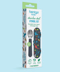 Kids Stainless Steel Utensil Set With Fork And Spoon, Reusable PFAS Free BPA Free Case, dinosaur theme packaging