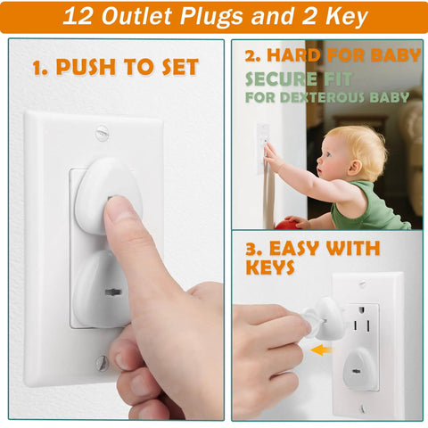 Image of All In One Baby Proofing Kit With 60 Pack Home Safety Essentials featuring outlet plugs and keys being demonstrated