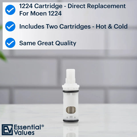 Moen 1224 Replacement Cartridge 2 Pack For Tub Shower And Two Handle Faucets, Aftermarket Brass 1224B And Plastic Valve Cartridges