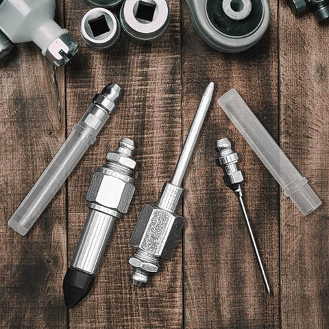Grease Gun Needle Nozzle Set With Two Precision Needle Nozzles, One Needle Dispenser, Rubber Adapter, NPT Threaded Coupler