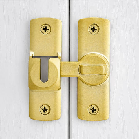 90 And 180 Degree Adjustable Barn Door Lock For Privacy And Security, Easy Install Sliding Door Latch in brass on white door