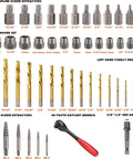 50 Piece Bolt Extractor Set With Screw And Nut Removers, Heavy Duty All In One Drill Bit Kit showing components including bits, extractors, wrench