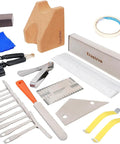 Pro Grade Guitar Setup Tool Kit For DIY Luthiers With Neck Rest Cradle featuring various guitar maintenance tools.