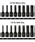 Heavy Duty One Half Inch Drive Impact Hex Bit Socket Set 20 Piece CrMo Steel One Piece Construction SAE And Metric Sizes