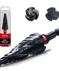 Beefy Pro Grade Step Drill Bit For Metal With M35 Cobalt Coating And Spiral Flute Unibit One Quarter Inch To Three Quarter Inch AlTiN Wear Resistant