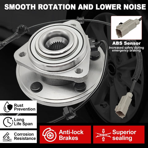 Pair 513234 Front Wheel Bearing Hub Assembly For 2005-2010 Grand Cherokee And 2006-2010 Commander, 5 Lug With ABS