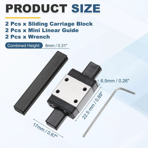 Two Pack MGN7C Linear Bearing Sliding Carriage Block With Mini Guide And Wrench For 7mm Linear Motion Slide Rail Guide Pro Grade