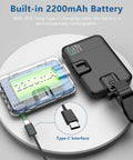 Back view of 60 LED Portable Selfie Light With Clip On, showing built-in 2200mAh rechargeable battery with USB-C port.