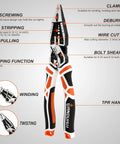 Heavy Duty 2 Piece Pliers Set With Linesman And Long Nose Pliers 8 Inch Multitool With labeled functions for cutting, stripping, and crimping.