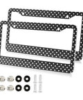 Cool Polka Dot Black And White License Plate Frame Two Pack Universal Fit Stainless Steel With Screws Included Fits 6x12 Inch Plates