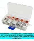 Oil Drain Plug Gasket Kit 100 Pcs Crush Washers M10 M12 M14 M16 M18 Aluminum Copper Seals in plastic case