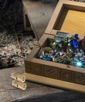 Open jewelry box with Brass Hidden Hinges 8-Piece Set For Keepsake Boxes And Cabinets, Small Barrel Design visible on wood