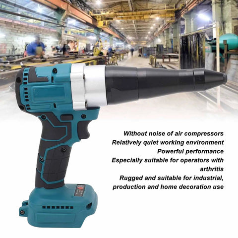 Efficient And Safe Brushless Cordless Rivet Gun 18V Electric Kit With High Capacity Battery For Heavy Duty Fastening Jobs That Hit Hard, side view
